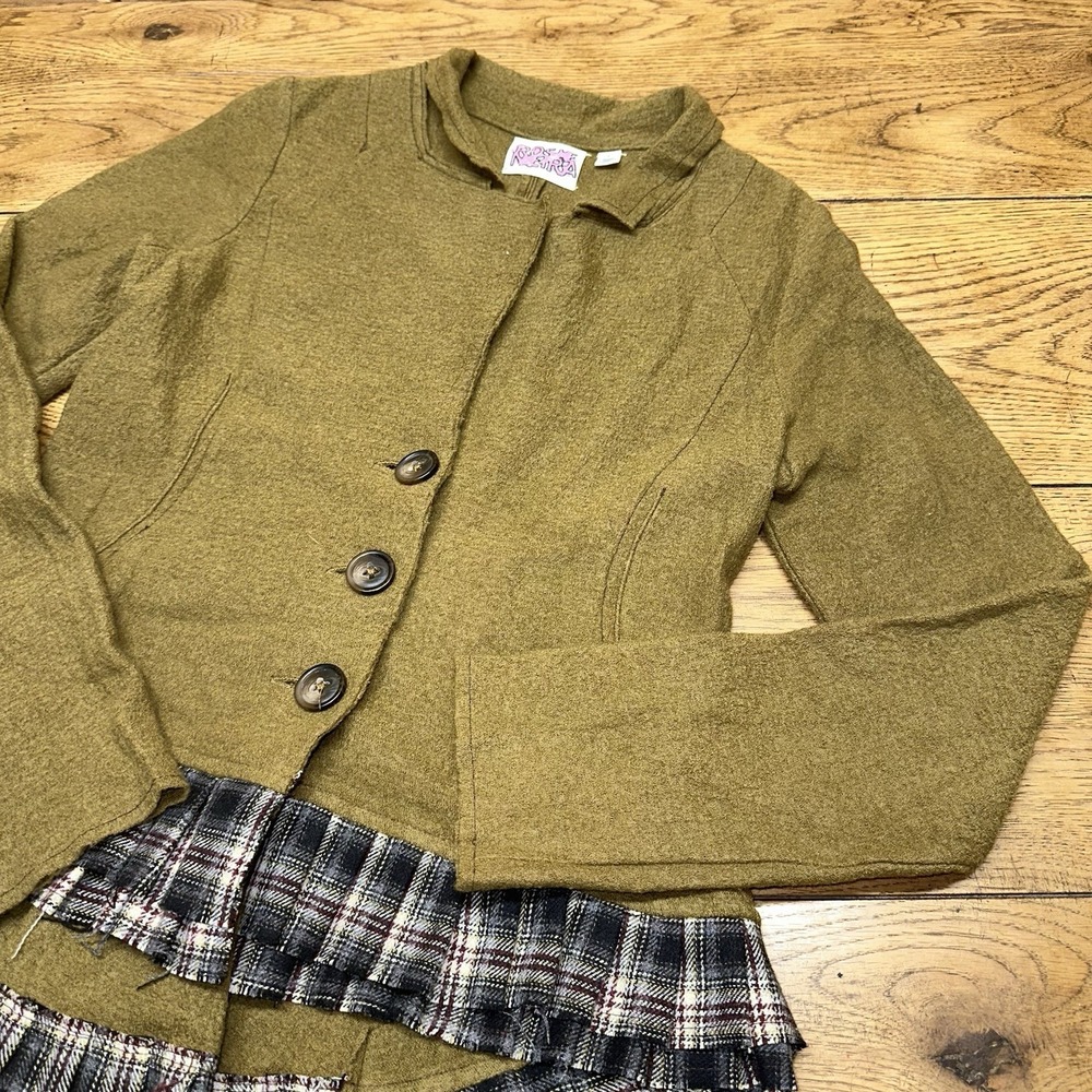 Anthropologie Rosie‎ Neira 100% Wool Green English Riding Jacket Button Womens S